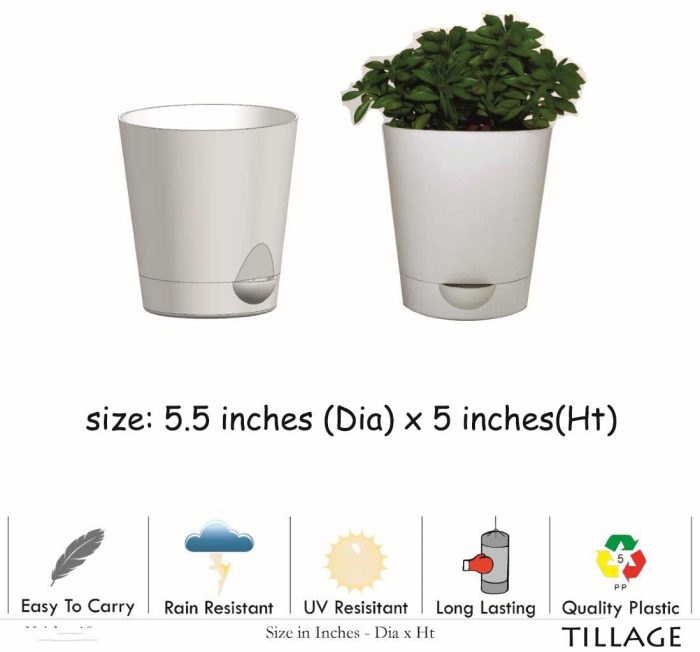 Self Watering Plastic Pots/Planters (Pack of 5)