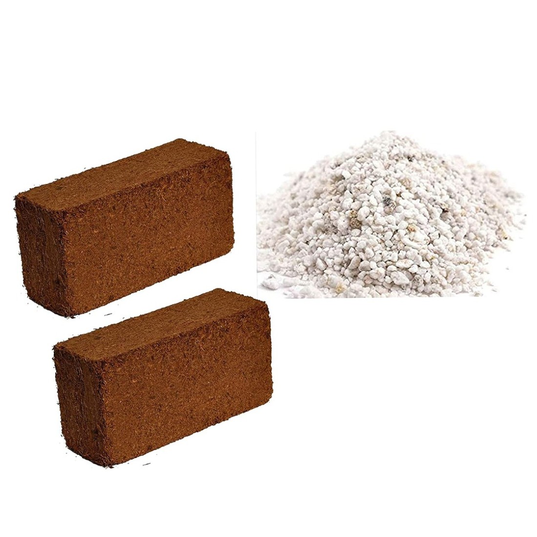 Cocopeat Block(Set of Two 650grm Block) & Perlite for Gardening (200gm) 1