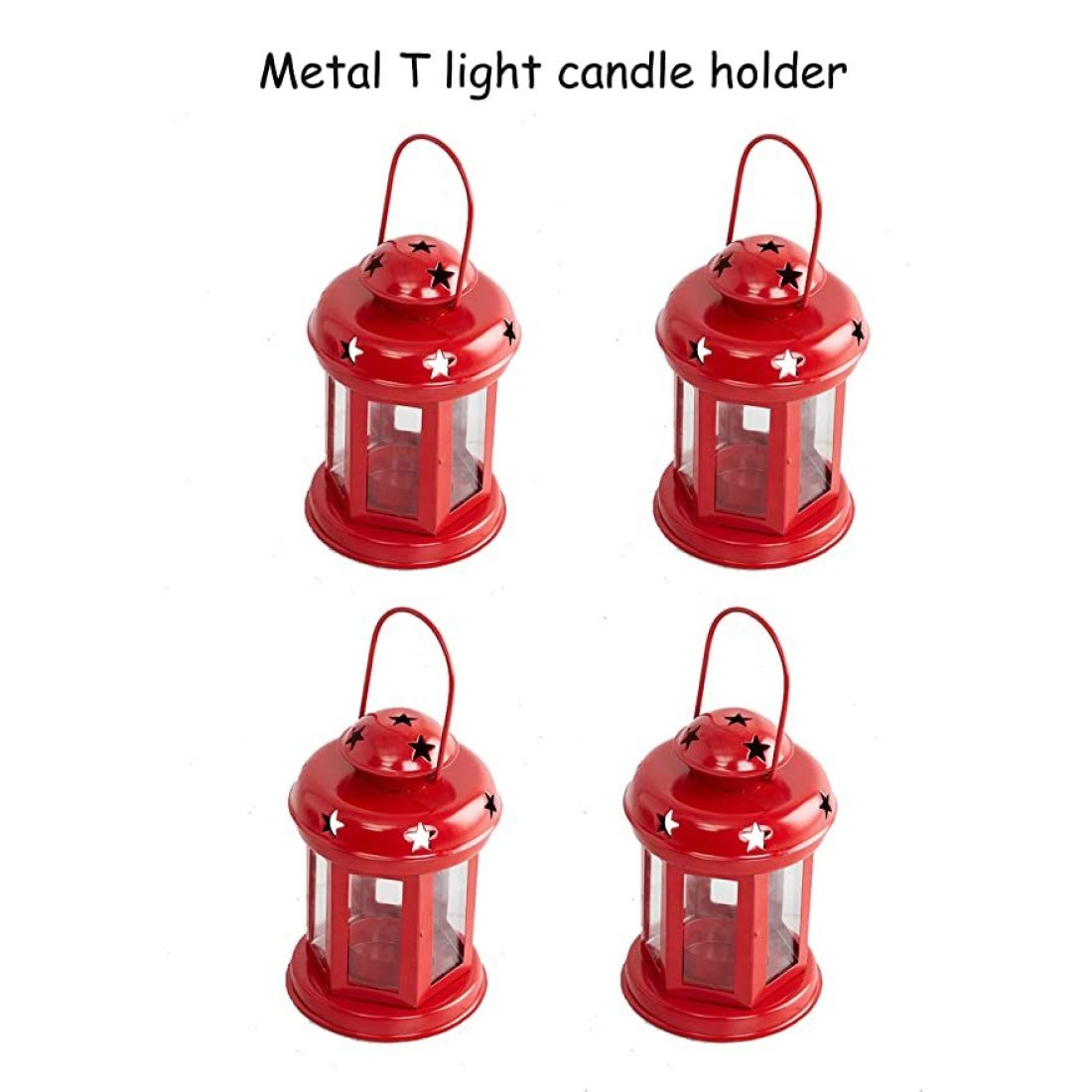 Metal Decorative Hanging Lantern Lamps Tealight Holder (RED) Pack of 4 2