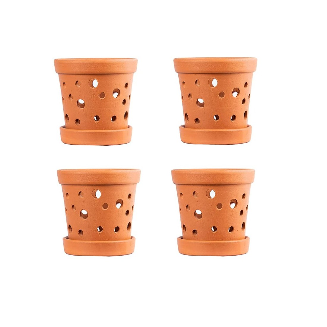 Premium Terracotta Matka Orchid Pots/Planter 6” inch Size with Saucer, Flower Pot with Tray for Indoor Outdoor Plant ( Pack of 4 pots) 1