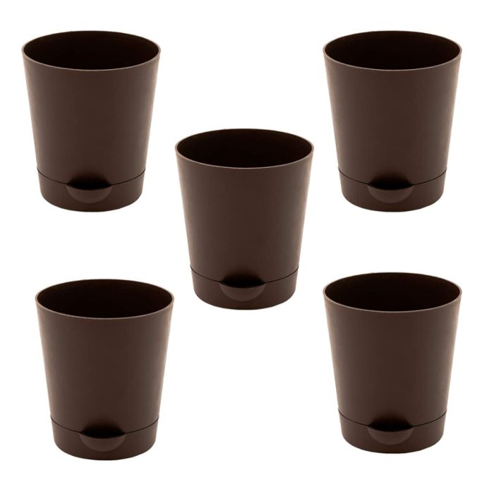 Self Watering Pots/Planters(Premium grade Plastic )Size 5.5 inches for Indoor and Outdoor Plants (Pack of 5) (brown)