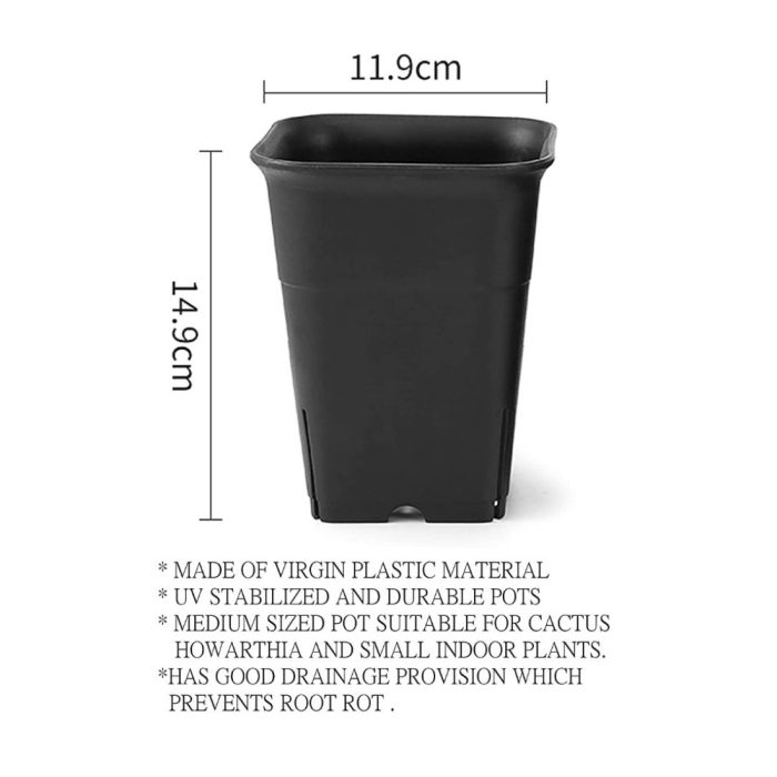 Square Tall Plastic Flower Pot 4.7 Inch(Pack of 100) (Black)