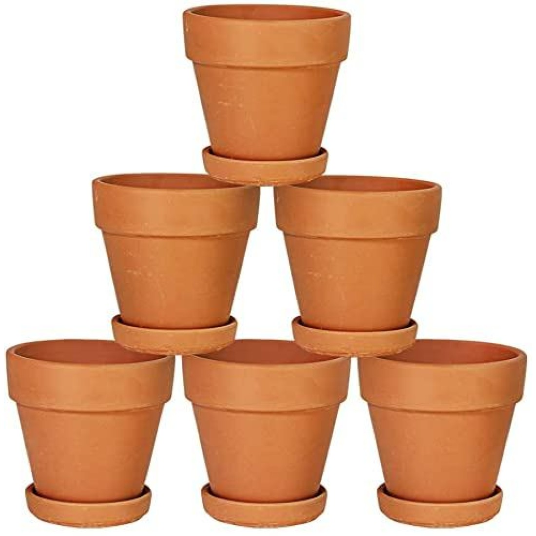Terra Cotta Pots with Saucer- 4” inch Clay Ceramic Pottery Planter Cactus Flower Pots Succulent Pot Drainage Hole for Cacti,Succulent, Indoor Plant & Crafts (4 inches) (6) 1