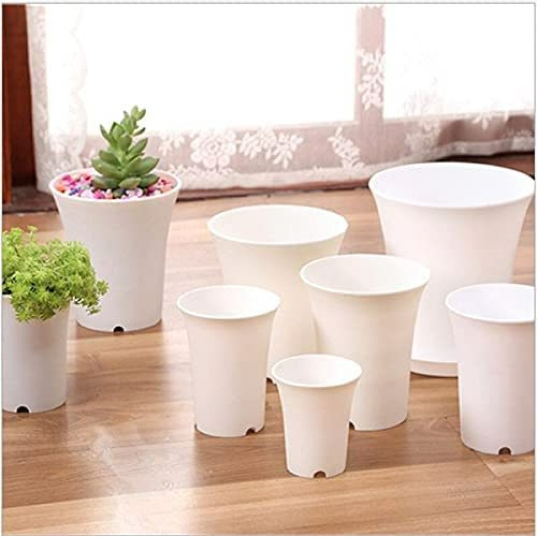 Thailand Model Round Tall Plastic Flower Pot white color for Cactus and Succulent,howarthias