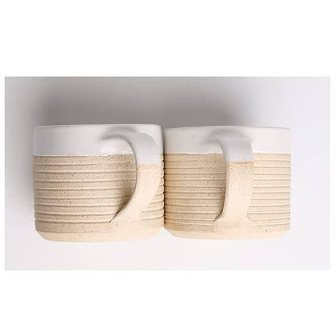 Tillage- Handcrafted Stoneware White Ribbed Espresso Mug Handmade Ceramic Mugs for Milk/Tea/Green Tea and Coffee,Microwave Safe (Set of 2) 2